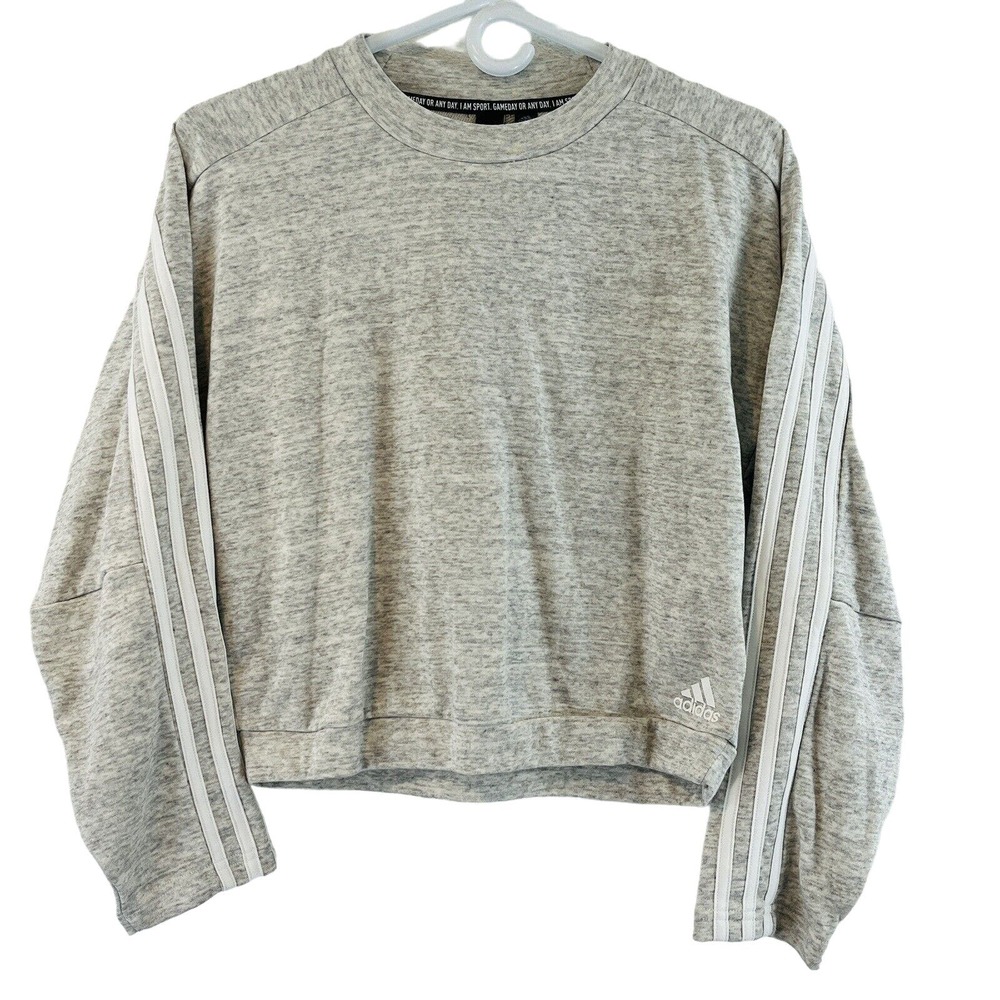 Womens S Adidas Must Have Heather Sweatshirt Grey Off White Cropped Loose Fit